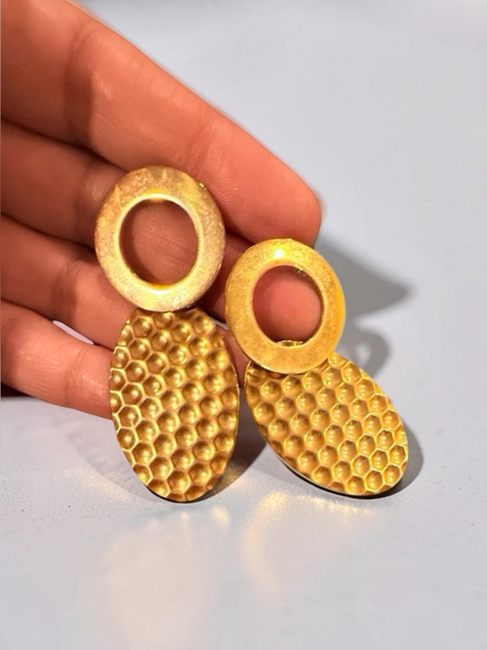 Gold Textured Drop Earrings - Women Jewelry